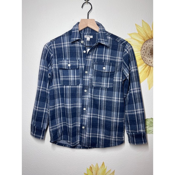 Crewcuts Other - Crewcuts J.Crew Boys Blue White Plaid Flannel Button‎ Down Shirt Size 10